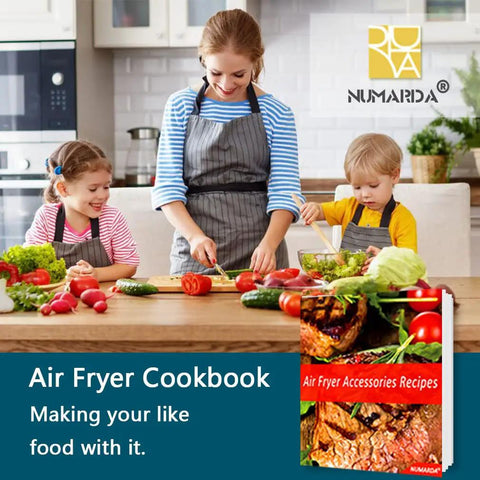 Family cooking with air fryer cookbook featuring 17 Piece Must Have Kickass Air Fryer Accessory Kit for 7 Inch Square Pans