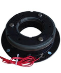 Front view of FBD-20 magnetic powder brake, single-plate electromagnetic brake with flange, black housing and red wires
