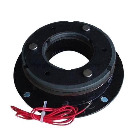 Front view of FBD-20 magnetic powder brake, single-plate electromagnetic brake with flange, black housing and red wires