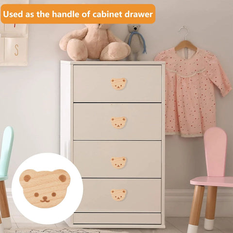 Bear Shaped Wooden Knobs 6 Pieces Single Hole Beech Wood Cabinet Handles on kids room dresser