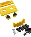 Killer Magnetic Workpiece Clamping Kit Including Vertical Featherboard Attachment For Smooth Table Saw Operation Jointer Planing And Safe Wood Routing Sessions with yellow parts.