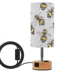 Bee Watercolor White Decor Bedside Table Lamp With 3 Way Dimmable Touch Control And Built In Charging Station For Bedroom Nightstand Or Office Desk USB C Port USB A Port LED Bulb Included