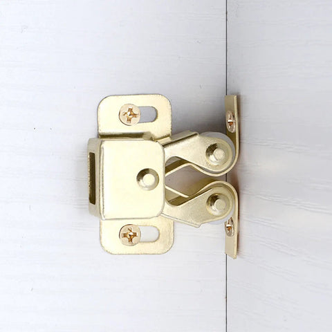 Heavy Duty Double Roller Cabinet Door Catches For Wardrobe And Cupboard Smooth Glide Metal Hardware mounted on white surface.