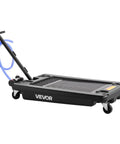 Low Profile Oil Drain Pan 17 Gallon Tank With Electric Pump And Flex Hose For Trucks ATVs features wheels and flexible hose.
