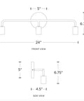 Dimensions diagram of Brass Three Light Vanity Wall Fixture For A Modern Farmhouse Bathroom Vibe, 24 Inch Wide, E26 Sockets, 60W Max Per Bulb, 120V, Vintage Brass Finish, Exposed Bulbs Look, ETL Listed