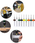 WayinTop 50pc PCB drill bit set, front view, carbide spiral flute bits, 0.3-1.2mm, color-coded shanks.