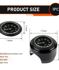 Bike Handlebar Clock Waterproof And Shockproof Metal Time Display For 25-26 Mm Bars With Night Visibility, size and dimensions shown