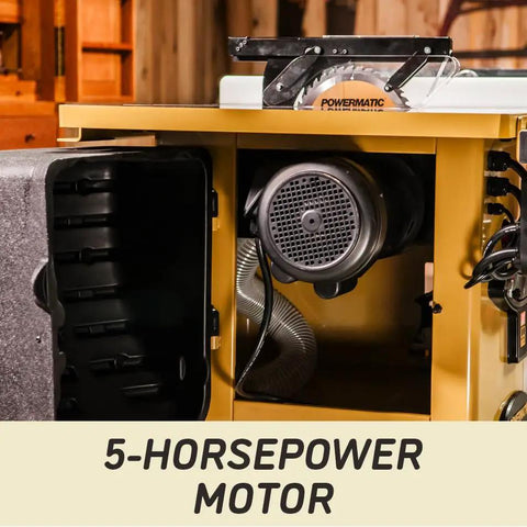 5 horsepower motor inside Heavy Duty 10 Inch Table Saw With Rolling Workbench, showing powerful design and functionality.