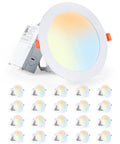 Slick Twenty Pack 6 Inch Ultra Thin Recessed LED Downlights With Junction Box 3CCT Adjustable 3000K 4000K 5000K 1100 Lumen 12W