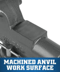 Machined anvil work surface of Beefy Machinist Bench Vise For Serious Projects Five Inch Jaw Width Eight Inch Opening Model 500S
