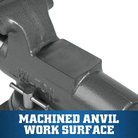 Machined anvil work surface of Beefy Machinist Bench Vise For Serious Projects Five Inch Jaw Width Eight Inch Opening Model 500S