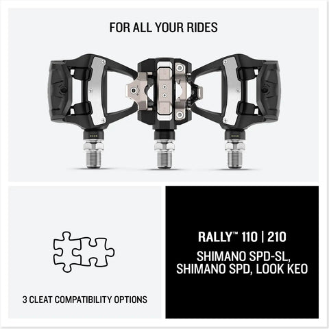 Rally XC210 Dual Sensing Power Meter Pedals Bundle with Shimano SPD cleat compatibility and interchangeable cleat options