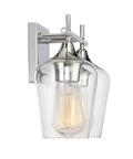 Close-up of Octave Bohemian Clear Glass Bathroom Vanity Wall Light Two-Light Fixture, polished chrome finish, side view