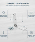Heavy Duty 2x2 Inch Steel L Shaped Corner Braces For Tables And Shelves With Screws, Right Angle Joint Reinforcement visible