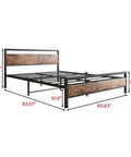 Top Tier Queen Platform Bed Frame With Solid Wooden Headboard Heavy Duty Steel Base Extra Under Bed Storage Noise Free No Box Spring Setup Straight Up Durable For Your Prime Chill Zone with dimensions.