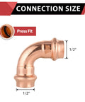 Front view: pack of 10 copper 1/2 in x 1/2 in press-fit 90-degree elbow fittings.