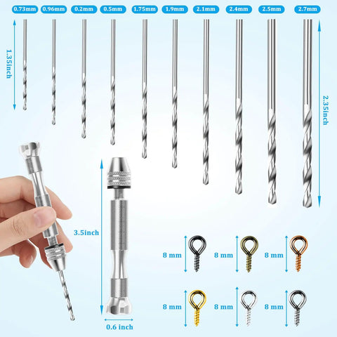 Pin Vise Hand Drill Set With 600 Eye Hooks And 10 Drill Bit Sizes For Jewelry Making, Keychains, Resin Casting And DIY Crafts