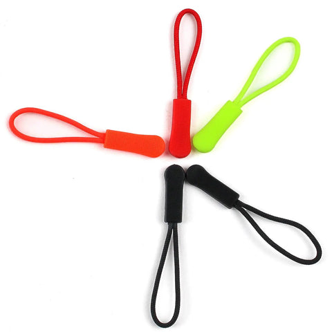 Set of Bright Fluorescent Zipper Pulls 40 Pack Nylon Replacement Tabs For Backpacks And Bags Neon Orange And Green Easy Grip Pulls.