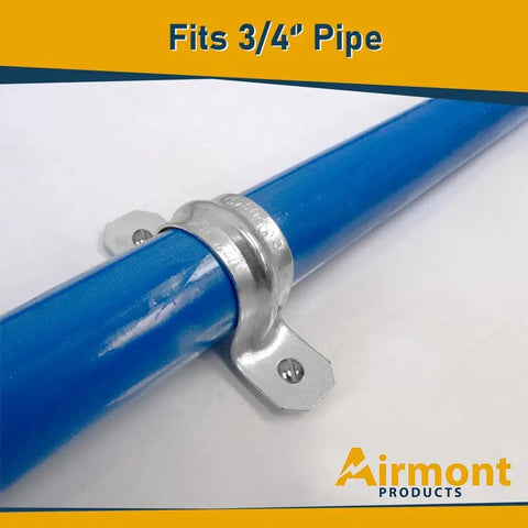 10 Pack Three Quarters Inch EMT Two Hole Conduit Straps Heavy Duty Zinc Plated Steel Pipe Clamps With Reinforced Rib in use