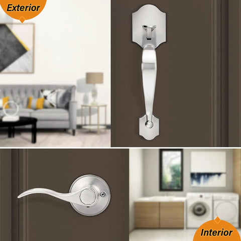 Camelot Trim Front Entry Handleset With Lower Half Grip Wave Lever And Passage Lock Brushed Nickel Finish Keyless Door Locks