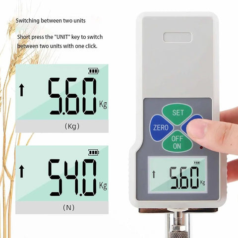 Top Shelf Digital Grain Hardness Meter For Wheat And Rice Featuring Knockout Precision And Straight Up Reliability For Lab Or Farm Testing With Dual Unit Switching To Nail Harvest Quality Every Single Season display showing kg and N unit switching.