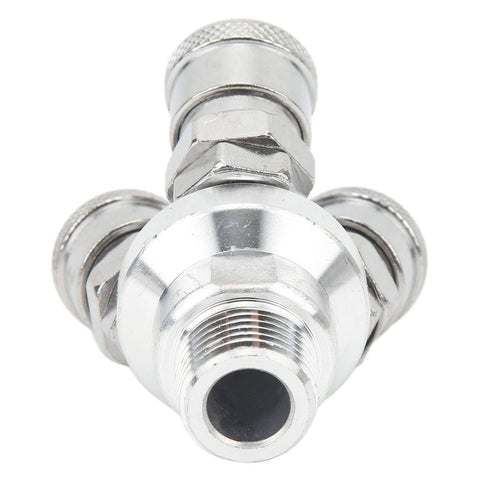 3 Way Quick Connect Air Hose Splitter Universal Type Male Thread Swivel Air Compressor Fittings Round Air Splitter Manifold G1/2 Heavy Duty Quick Lock Explosion Proof Design front view