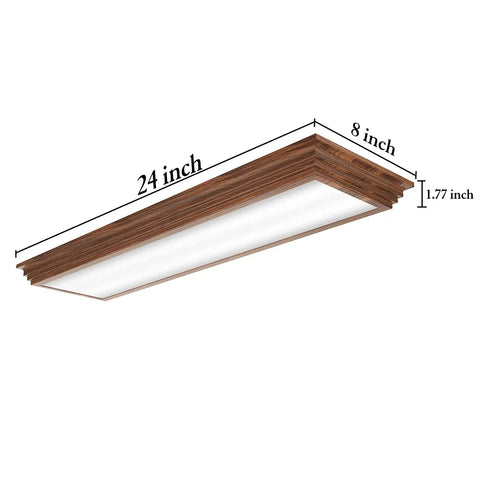 2-Foot LED Light Fixture With Wood Look Wraparound Dimmable 3000K 4000K 5000K Color Temperature 30W 3300LM Flush Mount Ceiling Light