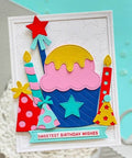 Colorful birthday card with cake and candles using Happy Birthday Balloons Metal Die-Cuts For Scrapbookers And Card Makers, DIYers