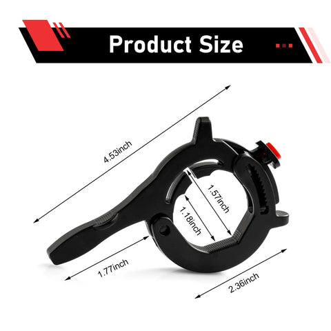 Heavy Duty Motorcycle Throttle Lock With Anti Slip Cushion Grip That Provides Dead Simple Cruise Control For Chill Highway Rolling On Street Bikes Scooters And E Bikes dimensions showing size 4.53 inch x 2.36 inch.