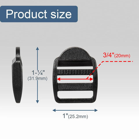 12 Pack 3/4 Inch Plastic Ladder Buckles for Backpack Straps and Nylon Webbing, Slider Buckle Replacement Clips, size diagram