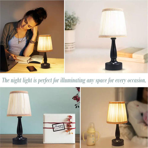 Lit Two Pack Battery Powered LED Night Lights Portable Dimmable Warm White Eye Protection Lamps With Remote Set Of 2