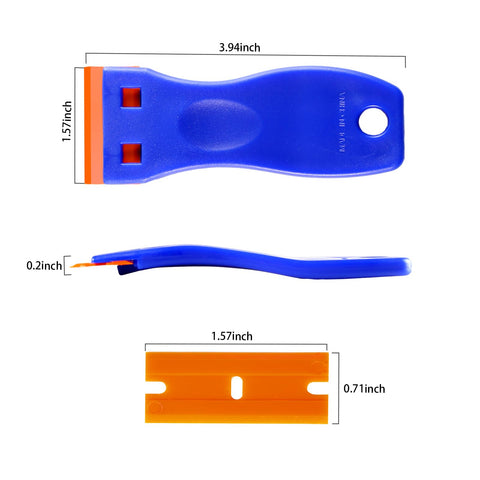 4 Piece Plastic Razor Blade Scraper Set With 120 Replacement Blades For Glass, Windows, Cars, And Auto Detailing
