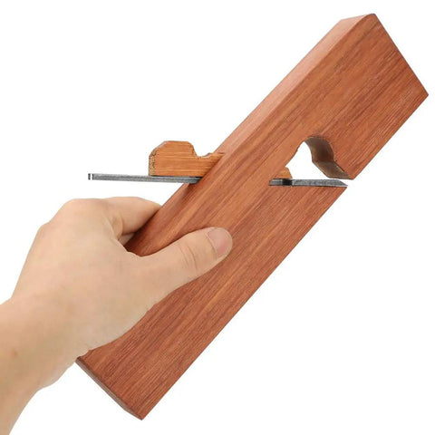 Premium Professional Grade Single Pull Hand Planer held in hand, showcasing wood and steel construction, designed for efficient edge trimming.