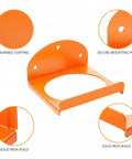 Detail of heavy duty vertical iron wall mounted tool rack for garage and workshop with durable coating and solid build