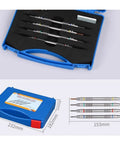 4 Pack Hardness Test Kit For Mineral ID And Jewelry Testing With Stainless Steel Scratch Pens, Dual-Ended 2-9 Mohs Scale, Storage Box, Great For Jade, Glass, And Gemstones. Blue case with four stainless steel dual-ended scratch pens