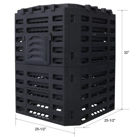 Side view of 90 Gallon Garden Compost Bin Aerated For Fast No Fuss Easy Assembly Outdoor Composting Built From Premium Recycled Plastic.