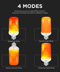 Orange LED Lit Flame Bulbs With Four Modes Indoor Outdoor Use 3W E26 E27 2 Pack showing breathing, general, gravity, and flickering modes