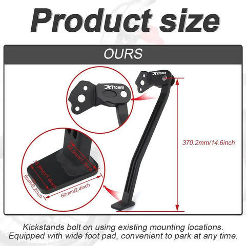 Aluminum Dirt Bike Kickstand For Yamaha YZ250F YZ450F 2006 2007 2008 2009 Lightweight Side Stand Foot Support dimensions