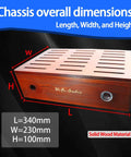Front view of One Side Heat Dissipation Audio Amplifier Chassis For DIY Projects made of solid wood, size 340x230x100mm.