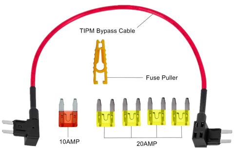 Fuel Pump Bypass Cable For Dodge Ram 1500 2500 3500 Jeep Chrysler VW 2007-2016, 14AWG Wire, 20 Amp Fuse Holder, TIPM relay bypass