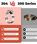Comparison of 24 Pack Worm Gear Hose Clamps Stainless Steel 304 vs 200 series, highlighting durability and corrosion resistance.
