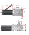 DC 12V Gear Motor With 50 RPM Output, High Torque Reduction Electric Motor, dimensions and measurements shown