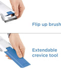 Slick Cordless Dustbuster Handheld Car Vacuum 12V with rotating nozzle and slim crevice tool being extended in hand.
