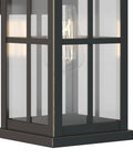 Close-up of Williamston Collection 1 Light Clear Glass Antique Bronze Farmhouse Outdoor Large Wall Lantern Light showing windowpane design.