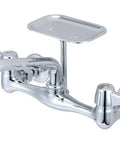 Two Handle Wall Mount Kitchen Faucet Chrome With Swivel Spout And Canopy Handles, Six Inch Tube, One Half Inch 14 NPS Female Thread