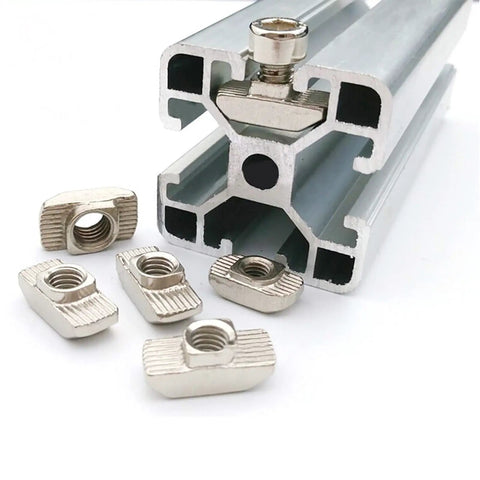 100 Pieces M3 T Slot Nuts Hammer Head Fasteners For 3030 Aluminum Profiles with carbon steel construction and easy installation shown.