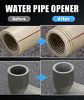 Heavy Duty Pipe Thread Cutter And PVC Threading Tool Kit For All Electric Drills Pro Grade Carbon Steel Dual Function Internal And External Threader For One Half Inch And Three Quarter Inch PVC Pipes Easy To Use At Home Or DIY Friendly Workshop showing before and after threaded PVC pipes.