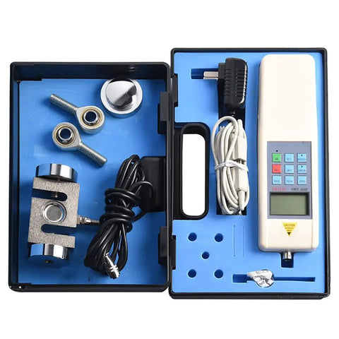 Digital Force Gauge 10 KN Push Pull Dynamometer With External Load Cell USB Output Peak And Track Modes Three Units N Kg Lb One Percent Accuracy For Precise Tension Testing And Material Strength Checks, with case