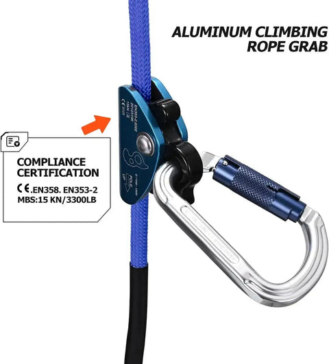 Pro Grade Arborist Tree Climbing Lanyard Heavy Duty Built To Last With Steel Core Rope and Aluminum Climbing Rope Grab