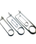 Heavy Duty 1.2mm To 10mm Zinc Coated Steel Spring Lock Pins For Industrial And DIY Builds Built Tough With 65Mn Alloy displayed in three sizes.